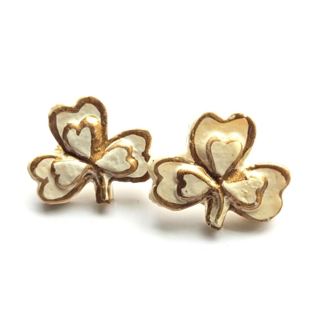 Artisan Hand Made Ceramic Lucky Clover Shamrock Pierced Stud Post Earrings